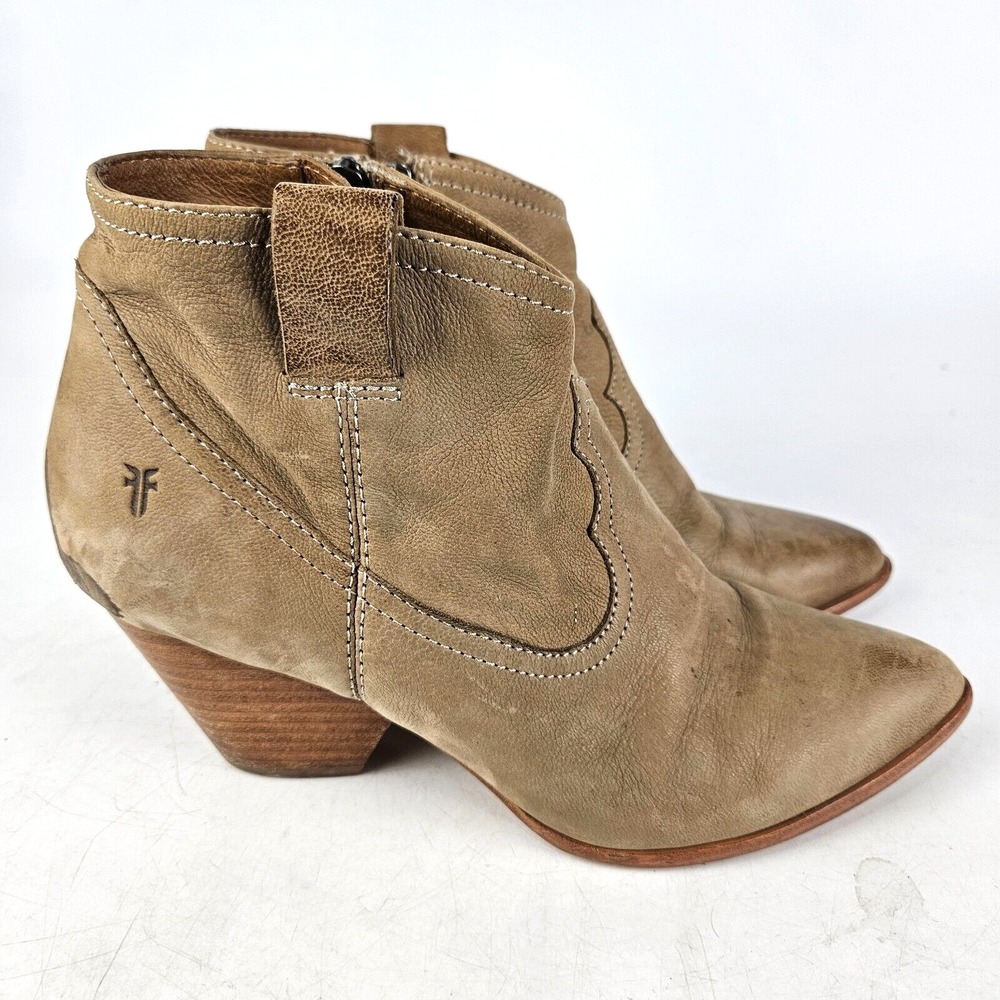 Frye Reina Ankle Bootie Ash Brown Leather Women's Western Zipper Size: 7.5 M